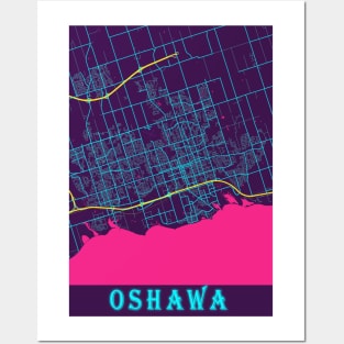 Oshawa Neon City Map, Oshawa Minimalist City Map Art Print Posters and Art